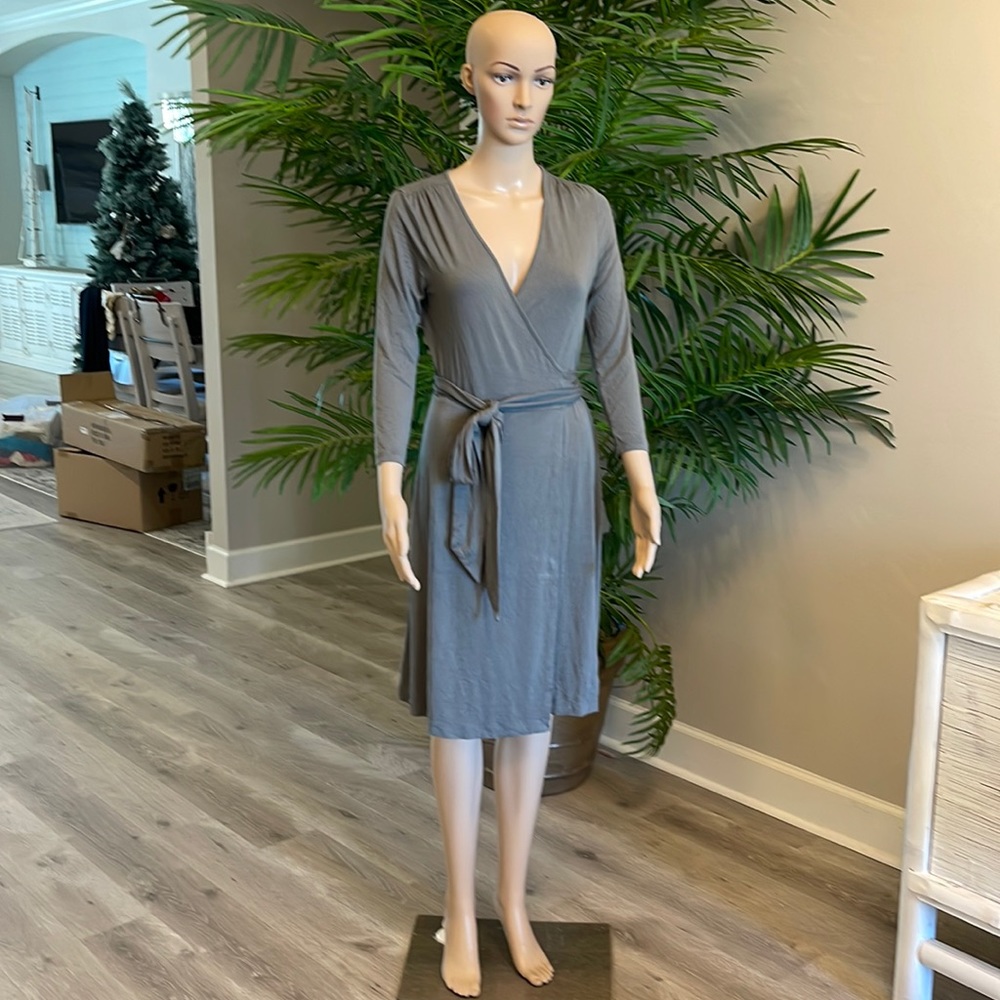 Banana Republic, stretch wrap, dress, army, gray, size small